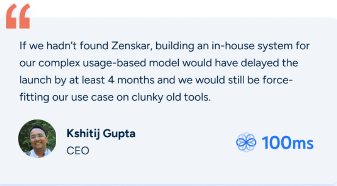 Zenskar's customer testimonial from Kshitij Gupta - CEO of 100ms, talks about averting a delayed launch of 4 months